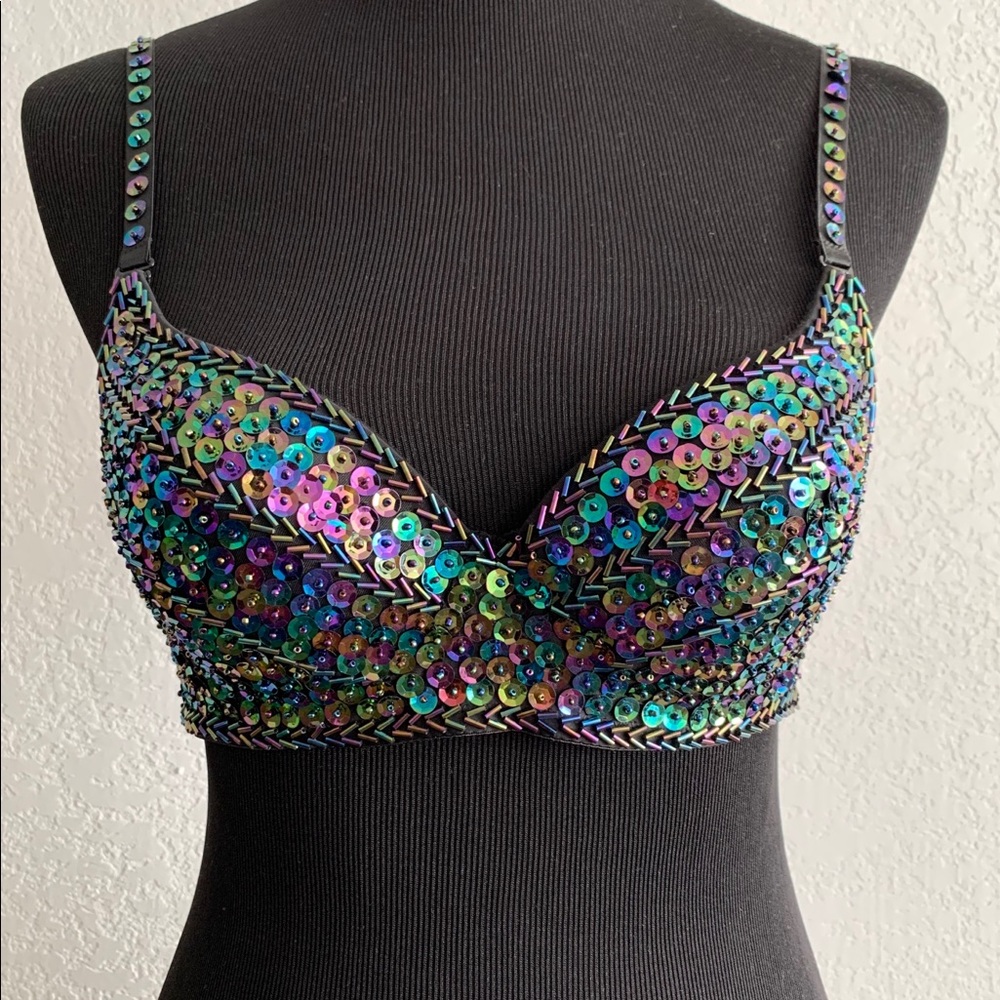 Rainbow Sequined Costume Bra/Rave Bra